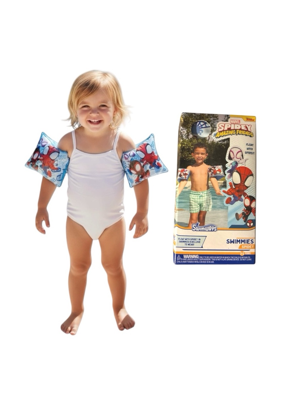 SwimWays Kids Spider-Man Blue Arm Swimmies - One Piece Swim Accessory